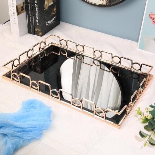 European Mirror Storage Trays Metal Frame Decorative Cosmetic Container Desktop Tableware Organizer Home Decoration Ornaments