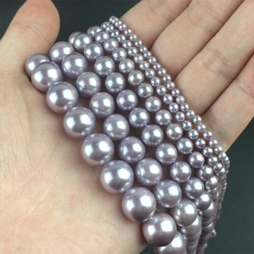 Purple Freshwater Shell Pearl Round Beads Natural Loose Spacer Beads For Jewelry Making DIY Bracelet Accessories 15''3-14mm