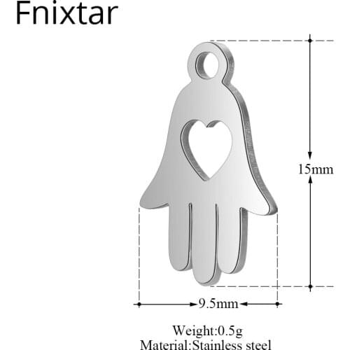 Fnixtar 50pcs/lot Stainless Steel DIY Charms Bracelets Accessories Heart Hollow Mini Charms PendantS For Women Jewelry 9.5*15mm