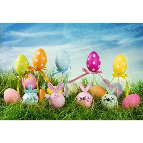 Photography Studio Backdrops Easter Candy Egg Rabbit Egg Grass Sky Children Custom Background Photographic Background Backdrops