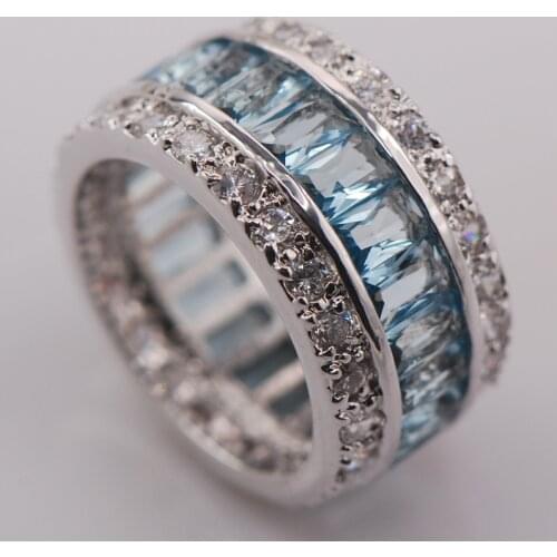 Simulated Aquamarine Women 925 Sterling Silver Ring F681 Size 6 7 8 9 10