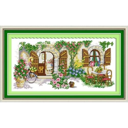 Joy Sunday Patterns Counted Ideal House Scenic Paintings 11CT 14CT DMS Cross Stitch Pattern DIY Embroidery Kits Needlework Sets