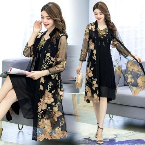 Cardigan Chiffon sunscreen womens Embroidery medium long thin summer long over the knee with shawl coat mothers dress