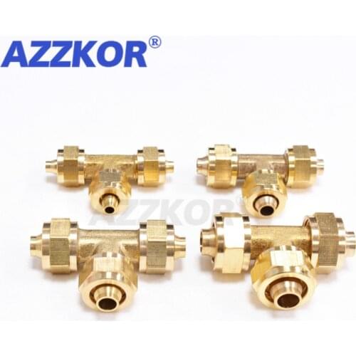 Brass Male Quick Screw Tee Joints BSP T-type Pipe Fittings Water Oil Gas Coupler Pneumatic Connector Adapter Male Thread 6MM-12M