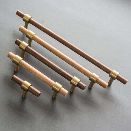 3.78'' 5'' 6.3'' Wooden Furniture Pulls Handles Brass Cabinet Knobs Drawer Wardrobe Pull beech Furniture Hardware