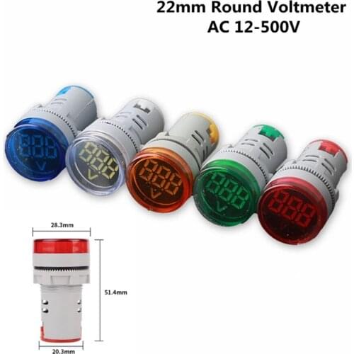 22mm AC12-500V LED Digital Display Gauge Volt Voltage Meter Indicator Signal Lamp Car Voltmeter Lights Tester