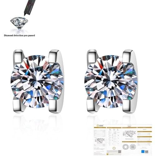 Moissanite 925 silver beyaz altın düğme küpe kadınlar için toplam 0.5ct her 1ct yuvarlak kesim D VVS güzel takı