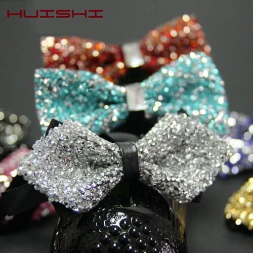 HUISHI Diamond Black Red Bow Tie Men For Rhinestone Collar Men Bowtie Crystal Chaton Super Cool Luxury Diamond Wedding Bow ties