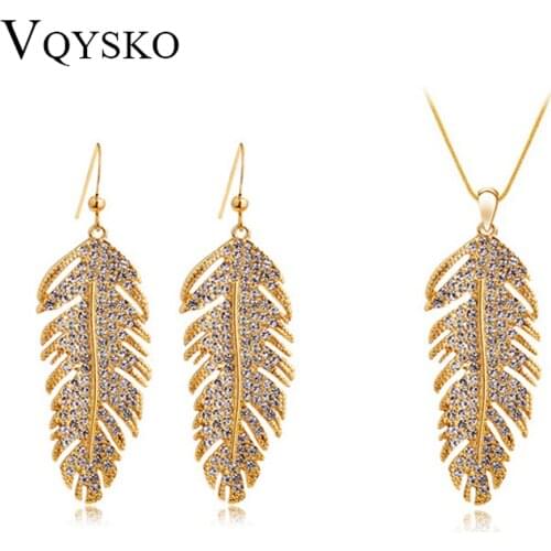 Christmas holiday sale Gold Color Feather Design rhinestone austrian crystal Jewelry Sets