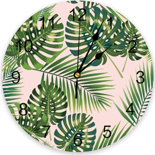 Tropical Jungle Leaves Pink 3D Wall Clock Modern Design Living Room Decoration Kitchen Clock Art Wall Watch Home Decor