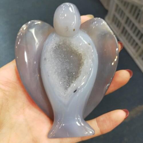 Natural Agate Geode Angel Goddess Shape Crystal Gemstone Healing Reiki Pendant Figurine Christmas Gift & Home Decoration