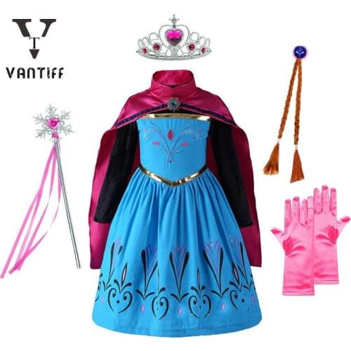 2021 New Princess Dress Kids Costume Set With Crown Gloves Wig Snow Queen Children Birthday Halloween Party Cosplay Dress