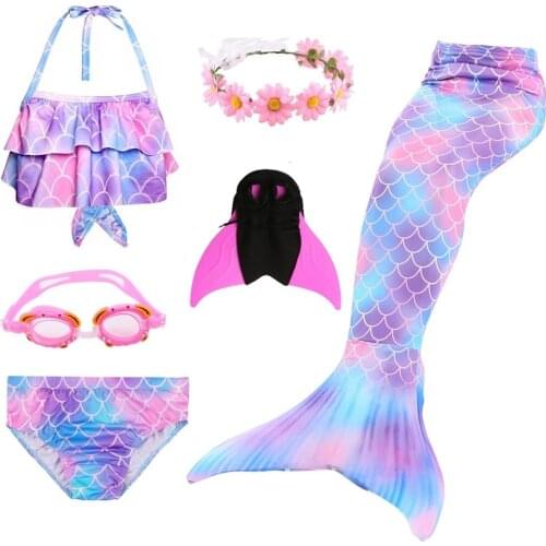 New arrivals!Kids Marmaid Tail Costume for Swimming Girls Swimsuit Mermaid Cosplay Costume with Or No Monofin Fin Goggle Garland