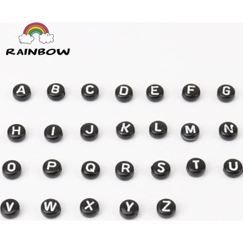 Wholesale Mixed External Black Round Shape Internal White Alphabet /Letter Acrylic Cube Beads For Jewelry DIY 6x6mm 400pcs