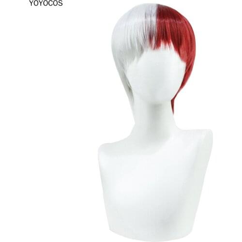 YOYOCOS My Hero Academia Boku Hiro Akademia Shoto Todoroki Wigs Silver White And Red Cosplay+High Temperature Resistanc Wig Cap