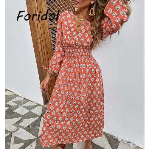 Elegant Printed Maxi Dresses for Women Long Sleeve A-line Dress Maxi Office Ladies Winter Clothes Women Long Dress Fashion