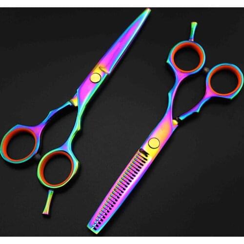 Professional 5.5 inch Japan 440c steel 9cr13 rainbow thinning shears cutting barber cut hair scissors set hairdressing scissors