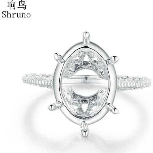 Shruno Solid 14k White Gold AU585 Women Vintage Antique Jewelry Oval Cut 13X9mm Semi Mount Ring Prong Setting
