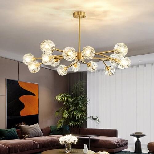 Modern crystal chandelier luxury living room bedroom lamp Nordic all copper ledg9 chandelier lighting kitchen ceiling Chandelier