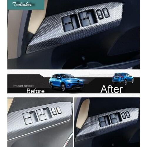 Tonlinker 4 pcs ABS/Stainless steel Car styling door windows lift button sticker Cover Case Stickers For TOYOTA RAV4 2016