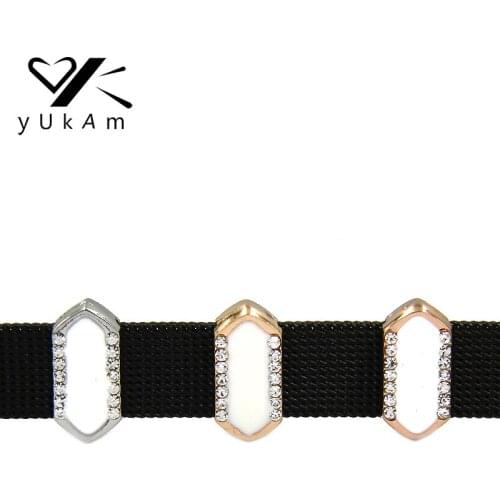 YUKAM Sliders White Oil Drip Rhinestone Geo Bar Slide Charms Keeper for Stainless Steel Mesh Keeper Bracelets Accessories Making