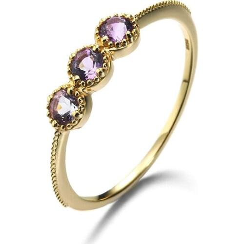 Jewelry sterling simple gradient purple crystal engagement ring Womens Day all-match ring anel anillos mujer bague femme