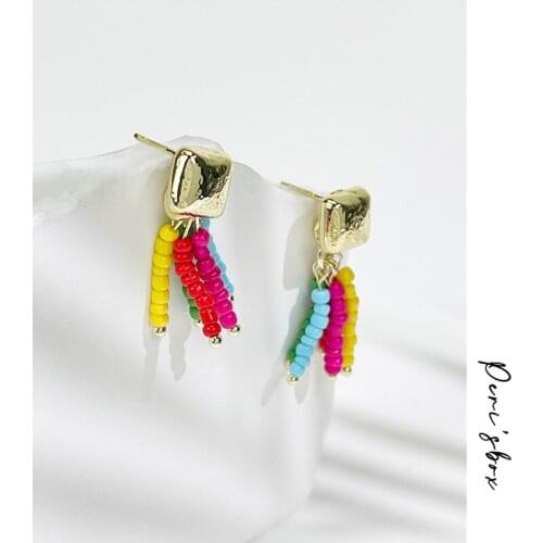 Perisbox Cute Candy Color Acrylic Beaded Drop Earrings Colorful Seed Tassel Earring For Women Trend Summer Jewelry