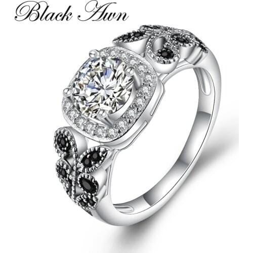 BLACK AWN 2021 New Genuine 100% Sterling 925 Silver Jewelry Square Engagement Rings for Women Gift C393