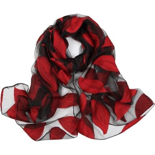New Organza Scarf Ladies Leaves Printed Elegant 185*70CM All-match 2020 Spring Summer High Quality Accessories Transparent Scarf