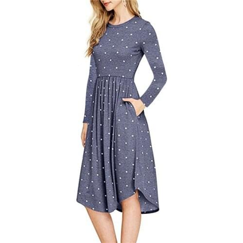 Office Lady A-line Dot Knee-length Navy Coffee Wine Red O-neck Autumn Winter Knitted Women Dress Long Sleeve Vestidos De Festa