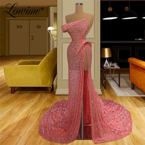 Hot Sexy Long One Shoulder Pink Party Dresses 2020 Custom Made High Split Side Celebrity Dresses Pageant Evening Wear Prom Dress