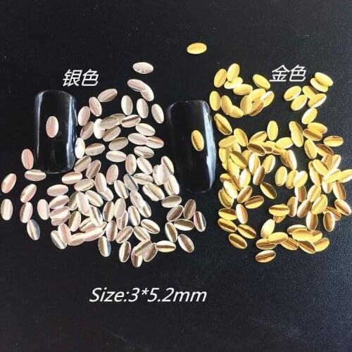 100pcs/bag New 3D Nail Art Decoration Alloy Nail Sticker Japan Mini Stud Rivet 3*5.2mm Oval DIY Charm Nail Tools Supplies