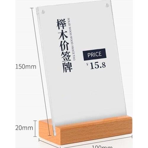 Acrylic 10x15cm Desk Sign Menu Stand Name Card Advertising Poster Price Tag Display Label Holder Wood Photo Frame