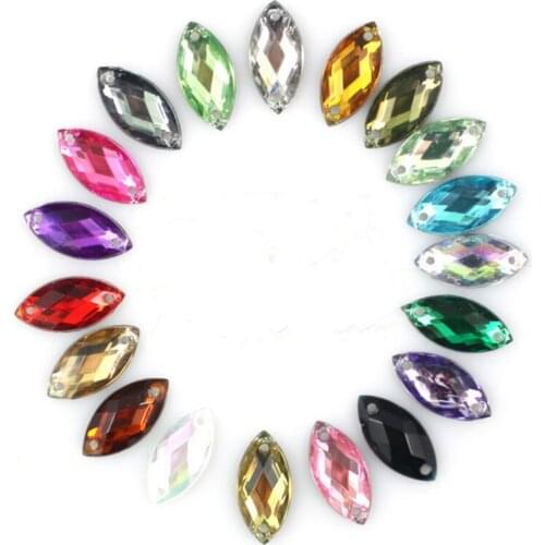 200pcs 23clolor 4 size Marquise Multi-colored Silver color Base Sew On Rhinestone Beads Sewing On Horse Eye Stones Two Holes