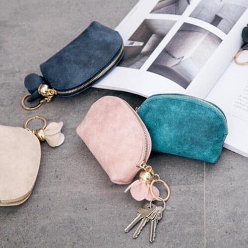 2020 Main Material Faux Suede Solid Women Doll Pendant Zipper Mini Wallet Coin Purse Students Short Cash Card Bag