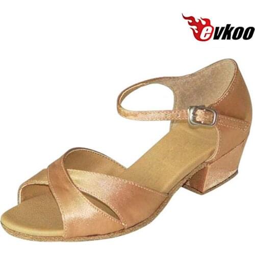 Evkoodance Girls Satin Ballroom Shoes Handmade 3cm Low Heel High Quality Free Ship Low Heel 5 colors can be choose Evkoo-357