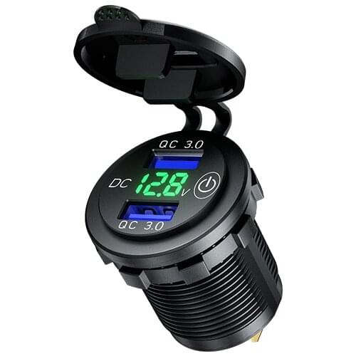 DIY 12V/24V USB Car Charger Dual QC3.0 Charger Socket Power Outlet with LED Voltmeter for Marine Boat Motorcycle Truck Golf Cart