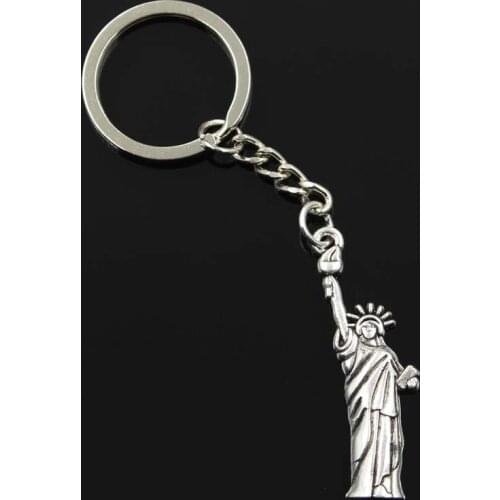 New Fashion Men 30mm Keychain DIY Metal Holder Chain Vintage Statue Of Liberty New York 49x14mm Silver Color Pendant Gift