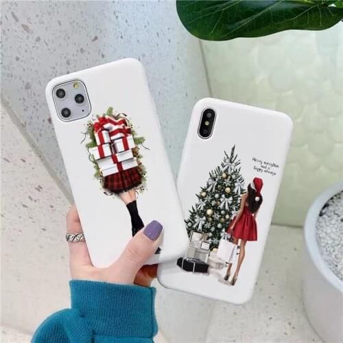 New YearFashion Christmas girl TPU phone Case For iPhone 12pro Xs 11Pro Max 6S 7 8 Plus XR SE MAX 12MINI Candy white soft shell