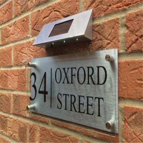 Customized Transparent Acrylic House Signs Plates Aluminum Plastic Backing Panels with Solar Light
