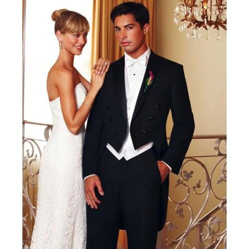 Custom Made Slim Fit Black Tailcoat Groom Tuxedos Peak Lapel Best Man Groomsman Prom Suits Business Suit (Jacket+Pants+Vest+Tie)