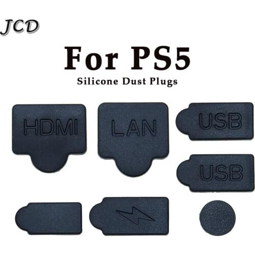 JCD 7pcs Black Silicone Dust Plugs Set USB HDM Interface Anti-dust Cover Dustproof Plug for PS5 Game Console Accessories Parts