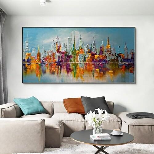 Oil Painting On Canvas Handmade Landscape City Scenery Modern Heavy Oil Texture Hand Painted Abstract Artwork Decoration