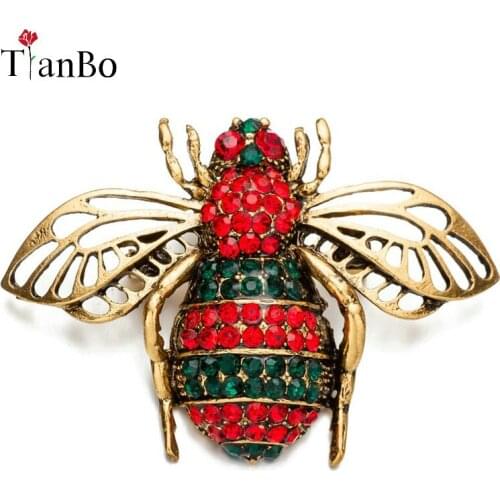 TianBo Classic Alloy Rhinestone Black and Purple Bee Brooches For Men Womens Vintage Insects Party Banquet Brooch Gifts