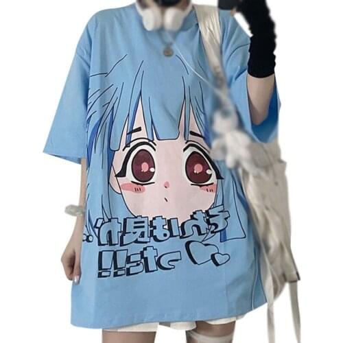 Summer Women Korean Style Sweet Cute Loose Casual Harajuku Cartoon Printed O-Neck Short-Sleeved T-Shirt Top