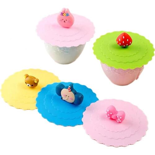 Cute Cartoon Silicone Lids Cup Elastic Lid Teacup Lid Dustproof and Leak-proof Round Shape Suitable for Cups Below 10cm