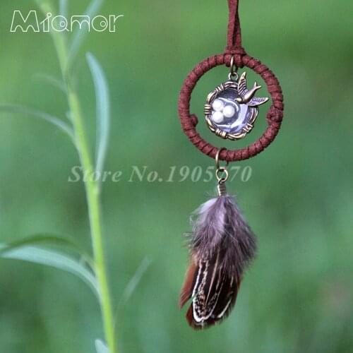 MIAMOR Mini Dreamcatcher Handmade Dream Catcher Net With Feather Decoration Ornament Diameter 3.5cm WK001