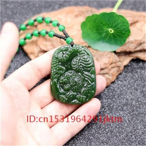 Men Chinese Fashion Amulet Hand Pendant Jade Women Gifts Natural for Carved Green Necklace Tiger Charm Jewelry Jadeite