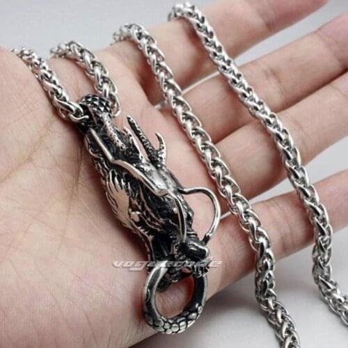 Oriental Fashion Pendant Solid 316L Stainless Steel Cool Mens Red Eye Dragon Head Pendant 3H004