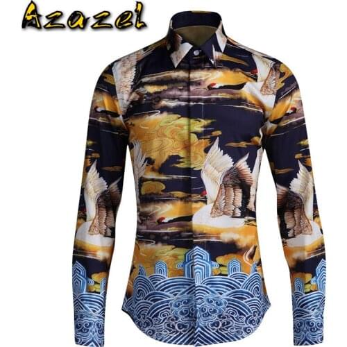 Azazel Men Shirt Luxury Allover Printed Long Sleeve Mens Shirt Chemise Homme Plus Size 4xl Fashion Casual Mens Casual Shirts